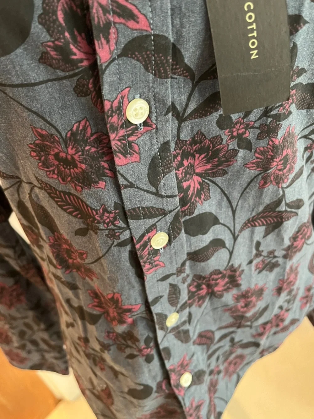 NWT Men’s Banana Republic Dark Blue Floral Print Organic Cotton Button Down S